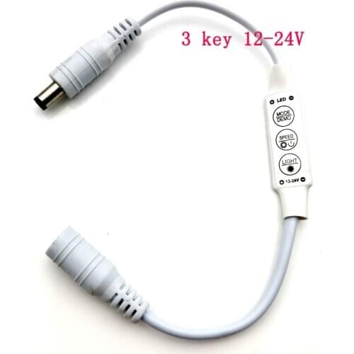 DC12-24V 6A 3 Keys Mini Led Dimmer Controller 72W with male female DC Connector for 5050/3528 Single Color LED Strip