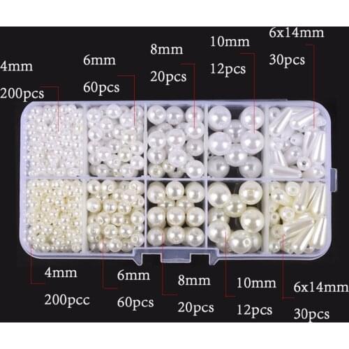 600pcs/box 4mm/6mm/8mm/10mm White Ivory Color ABS Imitation Pearl Beads Round Loose Beads for Jewelry Making Accessories