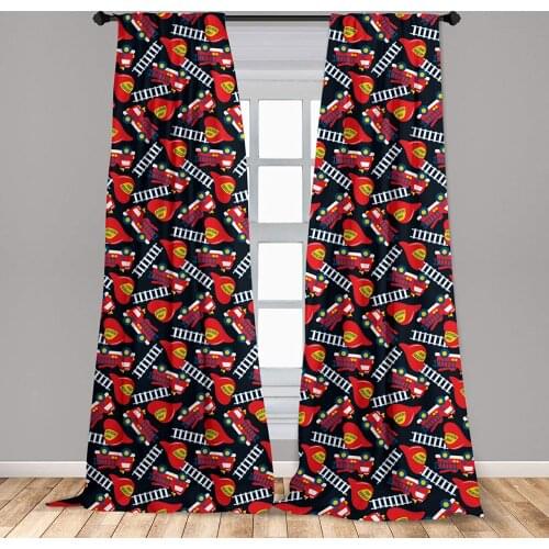 Truck Curtain Service Rescue Inscription Ladders and Toy Vehicles Cartoon Style Art Window Treatment Living Room Bedroom