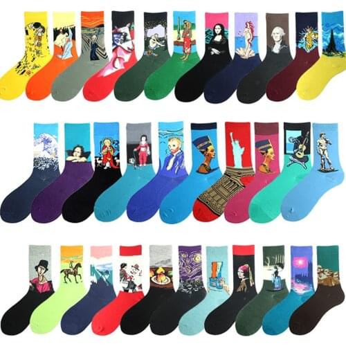 Hot Sale Classic Autumn Winter Retro Men Personality Art Van Gogh Mural World Famous Painting Female Socks Oil Happy Socks