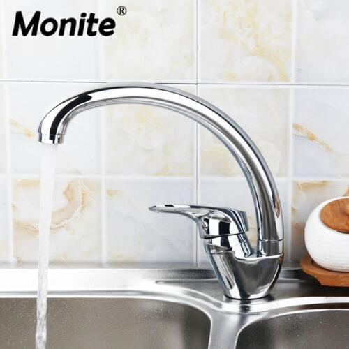 Monite 360 Degree Rotation Chrome Brass Swivel Kitchen Faucet Single Handle Deck Mounted Polished Mixer Basin Sink Mixer Tap