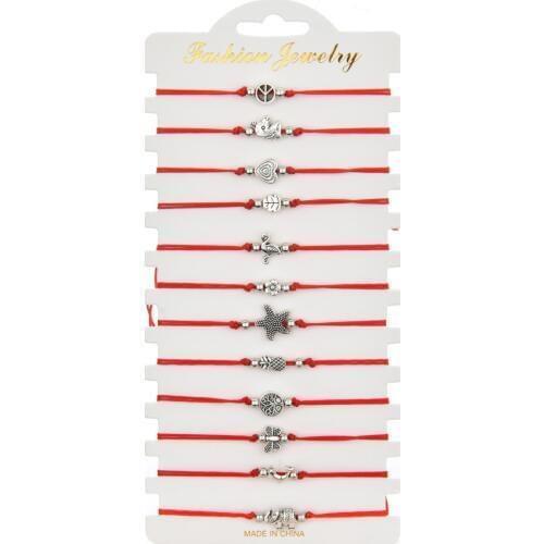 12pcs/set Bohemian Love Charm Handmade Woven Bracelet Set Palm Turtle Adjustable Red Rope Chains Bracelet for Women Girl Jewelry