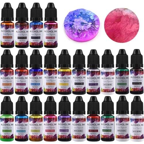 24 Colors/Set 10ml Art Ink Alcohol Resin Pigment Kit Liquid Colorant Dye Ink Diffusion For DIY UV Epoxy Resin Jewelry Making
