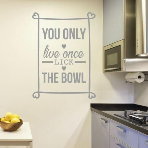 Wall Sticker You Only Live Once Lick The Bowl Quote Decal Kitchen Home Decor Restaurant Dining Room Mural Vinyl Wall Art S1030