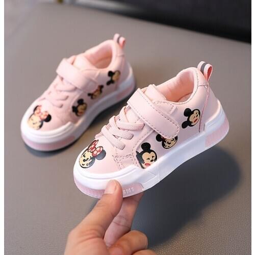 Autumn Cute Princess Children Sneakers New Minnie Mickey Kids Casual Shoes Fashion Girl Baby Breathable Soft Sole Non-Slip