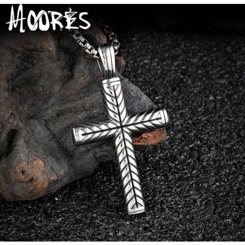 Necklace for Cross-Pendant Jewelry For Men New Trendy 316Stainless Steel Iron Cool Antique Color Christian Jesus Bible