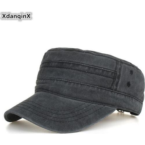 XdanqinX Adult Mens Caps 100% Cotton Retro Army Military Hats Adjustable Size Washed Cloth Plate Flat Cap NEW Panama Dad Hat