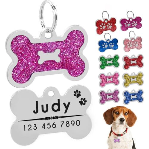 Customized Engraved Dog Cat ID Tag Personalized Bone Shape Paw Pet NamePlate Puppy Dogs Name Phone No. Tags Free Whistle