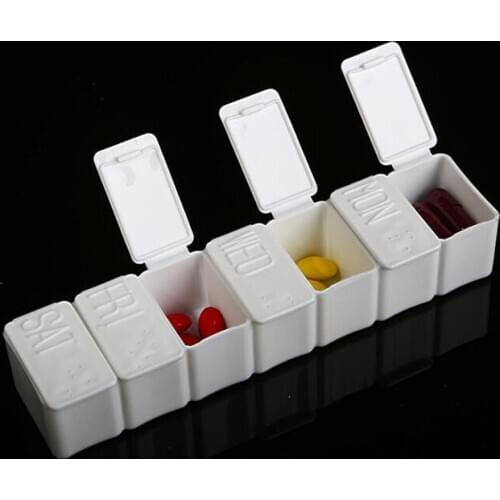 Portable 7 Day Long-shaped Old Man A Week Plastic Pillbox Storage Box for Blind People