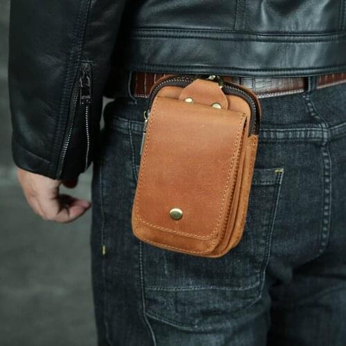 Luufan Casual Genuine Leather Men Waist Bag Fashion Cowhide Small Waist Belt Pack Cigarette Case Phone Pouch Male Summer Bags