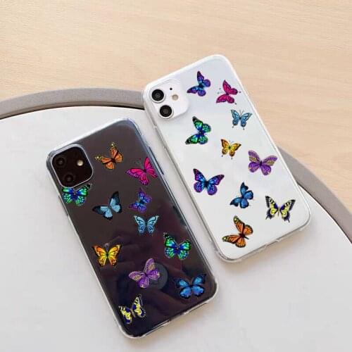 GYKZ Clear Monarch Blue Butterfly Phone Case For iPhone 11 Pro XR X XS MAX SE 2020 7 8 6Plus Cartoon Soft TPU Cover Fundas Coque