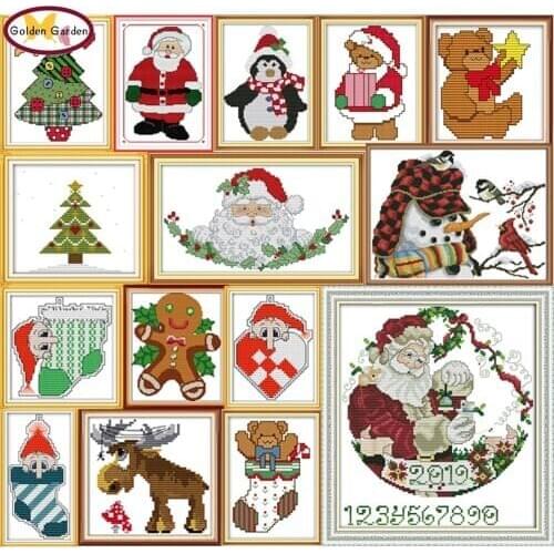 GG Mini Christmas Paintings Chinese Stamped Cross Stitch Embroidery Needlework Sets Needlepoint 14ct Cross Stitch for Home Decor