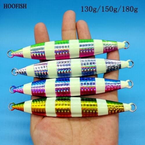HOOFISH 1pcs Luminous Jigging Lure 130g/150g/180g Slow Sinking Deep sea Jig lure fall jigs fishing bait fishing accessories