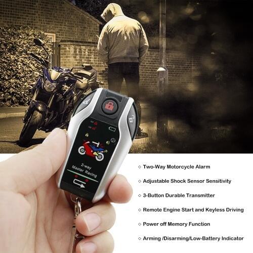 Two Way Motorcycle Scooter Alarm System Shock Sensor Anti-theft Burglary Security Alarm Remote Engine Start PKE Auto-lock