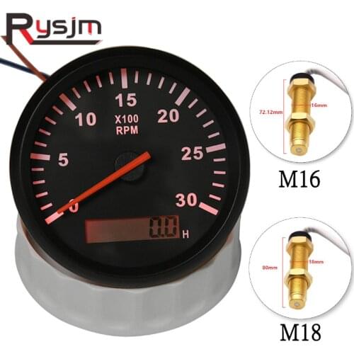 85mm Marine Boat Motorcycle Tachometer Tacho meter Gauge+Sensor with LCD Hourmeter 3000 4000 6000 8000 RPM 12V/24V Red Backlight