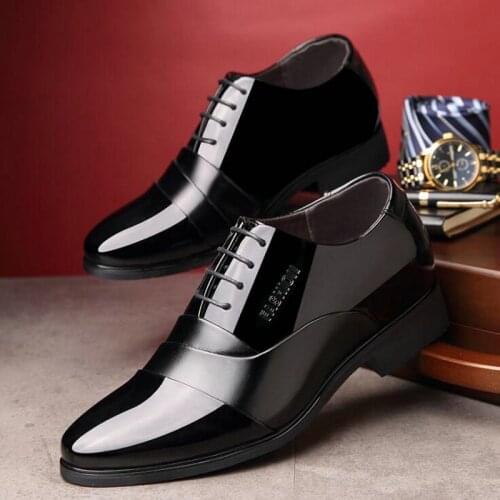Pop Black Men wedding Dress Business Shoes Men Formal Shoes Pointed Toe Patent Leather Oxford mens dress shoes