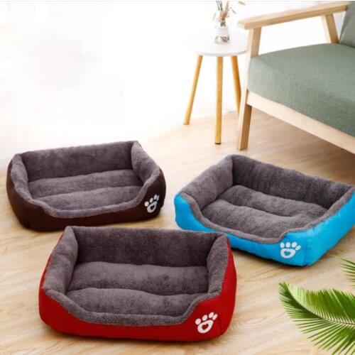 Waterproof bottom soft fleece waterproof pet bed Pet Paw Print Sofa Winter Warm Comfortable Kennel Waterproof Bottom Soft