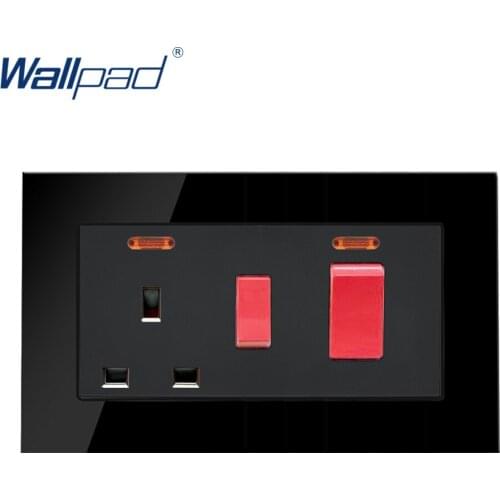 Wallpad Cooker Socket Luxury Black Crystal Tempered Glass Panel 146*86mm AC110-250V