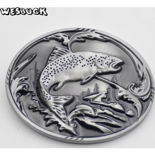 WesBuck Brand Fish Belt Buckle For Mens Jeans Accessories Metal Oval Belt Buckles With PU Belt Holiday gifts