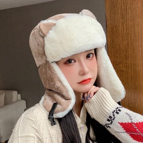 2021 Women Warm Earmuffs Thicken Ear-flapped Hat Winter Cold-proof Warm Cotton Hat Cat Ears Cap Winter Russian Hat