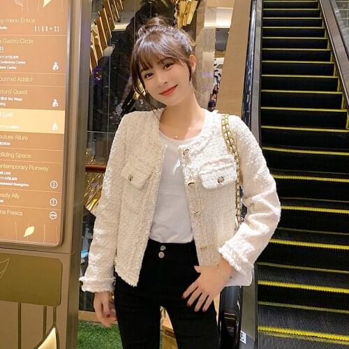 Tweed Coats For Women Long Sleeve Hit Color Open Stitch Autumn Winter Jacket Female Fashion 2020 New RH439