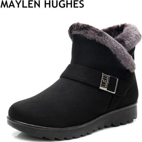 Winter Women Ankle Boots New Fashion Flock Wedge Platform Winter Warm Red Black Snow Boots Mother Female Plus Size Shoes 35-41