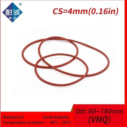 1PC/lot Silicone rubber oring Red VMQ CS 4mm OD60/180mm Gasket Silicone Oring waterproof Silica gel