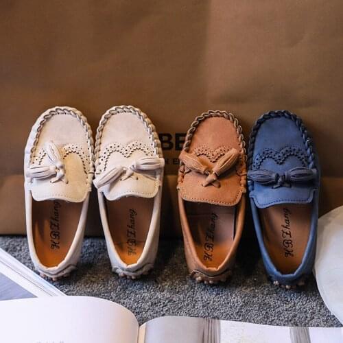 2021 Nice School Boys Casual Leather Shoes Tassel Student Children Girl Shallow Shoes Slip On Suede Children Dress Shoes E08102