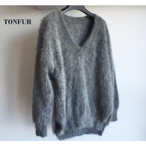 2021 Must Have Item Basic Match Well V Neck 100% Mink Cashmere Sweater Natural Good Handmade Real Mink Cashmere Pullovers sr330
