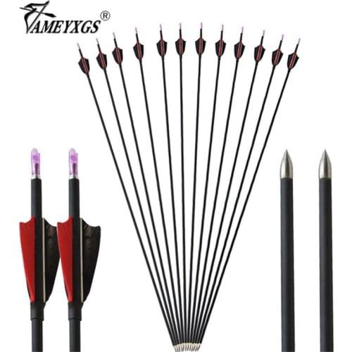 9/12pcs 30inch 1000 Spine Archery Carbon Arrow With 2" Turkey Feathers For Outdoor Bow And Arrows Hunting Shooting Accessories