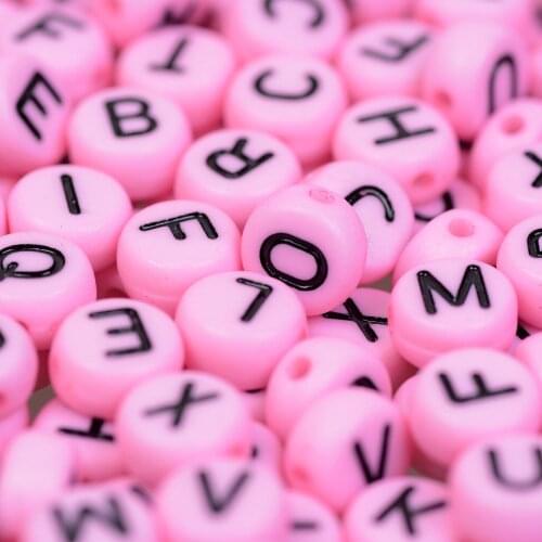 Pink Mixed Letter Acrylic Loose Spacer Random Black Alphabet Round Flat Beads For Jewelry Making Diy Bracelet Necklace Handmade