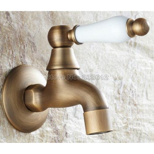 Antique Brass Wall Mounted Ceramic Handle Mop Pool Faucet / Laundry Sink Cold Water Tap Wav108