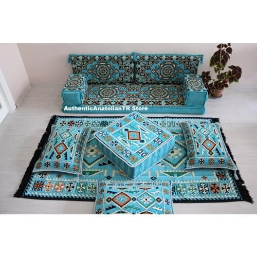 Arab Seat, Outdoor Floor Seating Oriental Patterns, Ottoman Table, Hookah Sofa, Carpet, Sofa