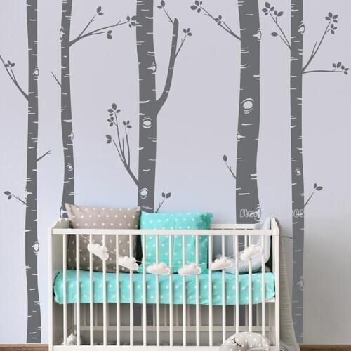 Large Tree Vinyl Wall Stickers Set of 5 Birch Trees Kids Room Wall Art Baby Nursery Wall Decals Home Decor Removable Mural LL847
