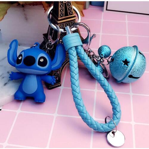 Disney Lilo Stitch Keychain LED Light Sound With Bell Braided Rope Say I Love You Cute Stitch Doll Kids Adult Birthday Gift