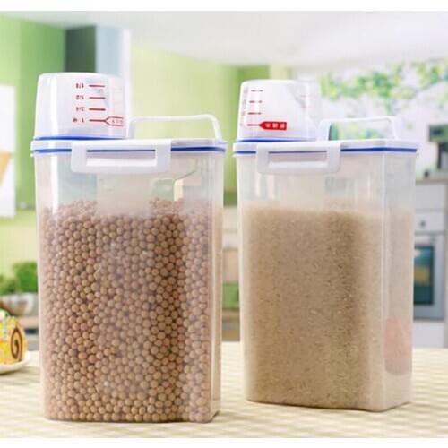 Household Grain Storage Jars Rice Grains Storage Box Kitchen Storage Jars with Measuring Cup Grains Storage Container