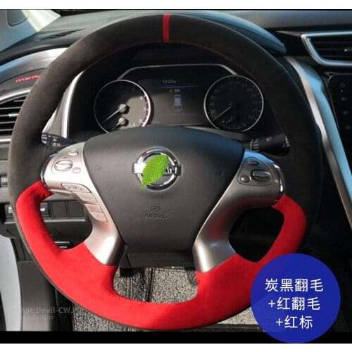 Black & Red Premium suede Leather steering wheel cover for Nissan Sylphy Qashqai Teana Tiida Murano X-TRAIL car accessories