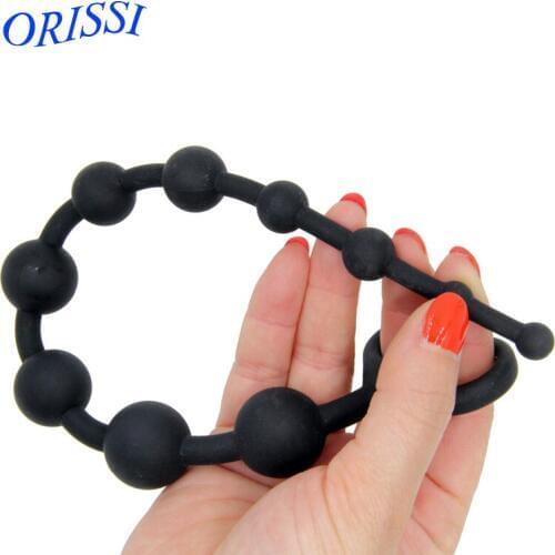 ORISSI Black Anal Beads Silicone Butt Plugs Soft Long Clitoris Stimulator Massager Anal Sex Toys Sex Products For Women and Men