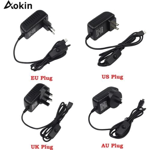 DC 5V3A Supply 5V 3A Power EU US UK AU Plug Switch Button Micro USB Power Charger Adapter For Raspberry Pi 3