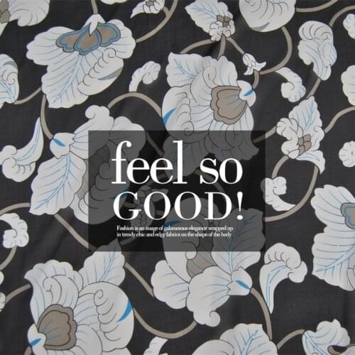 Silk Georgette Chiffon Fabric Dress Black and White Flowers Elegant 100% Spring and Summer Thin Skirt Scarf DIY Patchwork