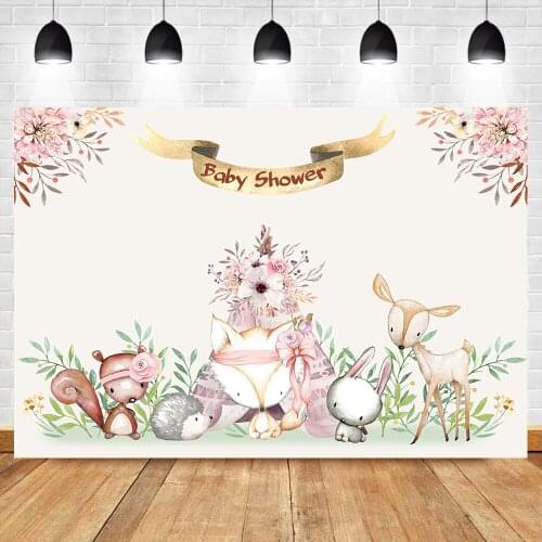 Mehofoto Woodland Forest Animal Photography Backdrops Flower Background Bear Fox Nowborn Baby Shower Party Photo Background