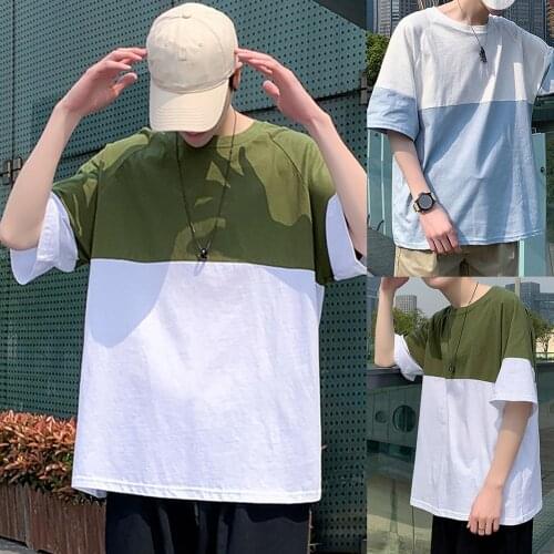 All Match t shirt Men Top Color Block O Neck tshirt Men Summer Short Sleeve T-Shirt Top Loose Casual Men Tshirt Men Clothing