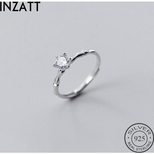 INZATT Real 925 Sterling Thai Silver Zircon Adjustable Ring For Woman Party Fine Jewelry Minimalist Accessories Cute Gift