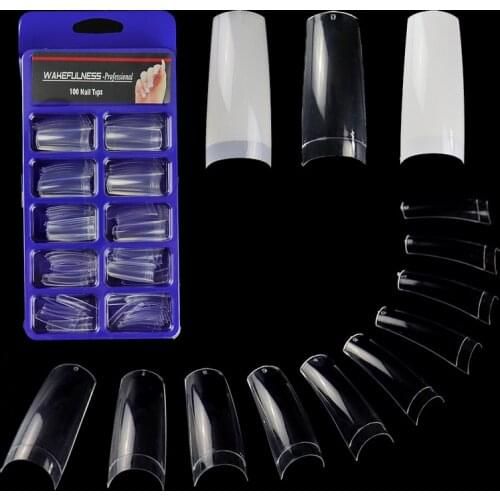 WAKEFULNESS 100pcs French Fake Nails ABS Metallic Artificial Nails Curved False Nail Art Tips Manicure Nail Charms