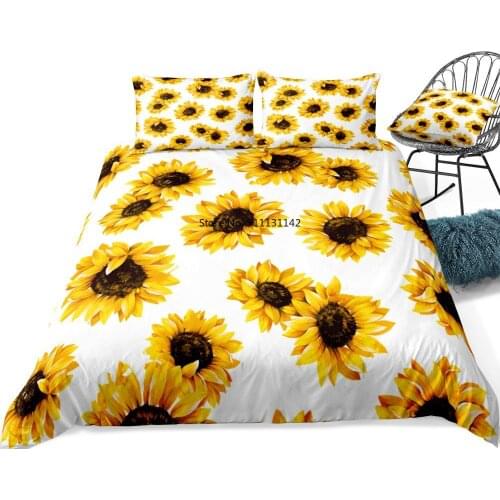 Yellow Sunflowers Duvet Cover Set Flowers Pattern Printed White Bedding Kids Boys Girls Floral Quilt Cover Queen 3pcs Dropship
