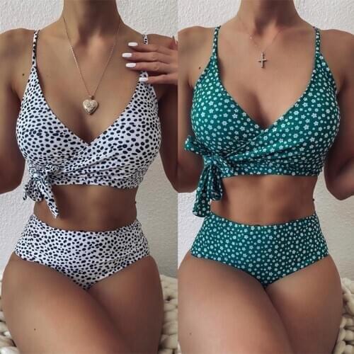 Bandeau High Waist Bikini Set Floral Printed Sexy Bikini 2020 Sports Swimsuit Female Push Up Swimwear Women Bathing Suit
