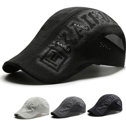 Summer Casual Visors Beret Hat Flat Cap Gatsby Letter Hat Adult Adjustable Breathable Boina Mesh Caps for Men