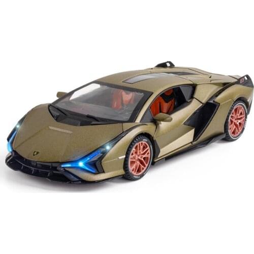 Hot 1:24 scale vehicle wheels Germany bull logo lambor Sian FKP 37 metal model diecast sport car pull back toy with light sound