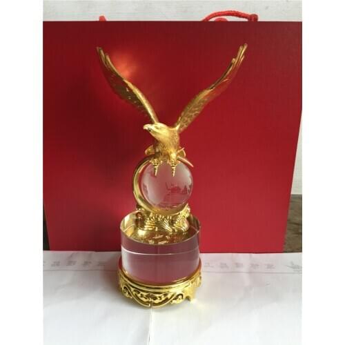 BEST BUSINESS GIFT - TOP COOL HOME OFFICE EFFICACIOUS FORTUNE MASCOT MONEY DRAWING EAGLE VULTURE LANNERET GOLDEN CRYSTAL STATUE
