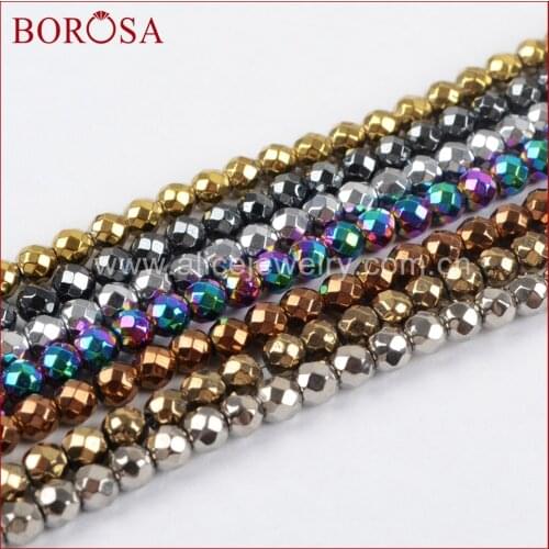 BOROSA Fashion Faceted 16inch 3mm Rainbow Titanium Hematite Loose Bead, Colorful Stone Bead for Jewelry Making LS018